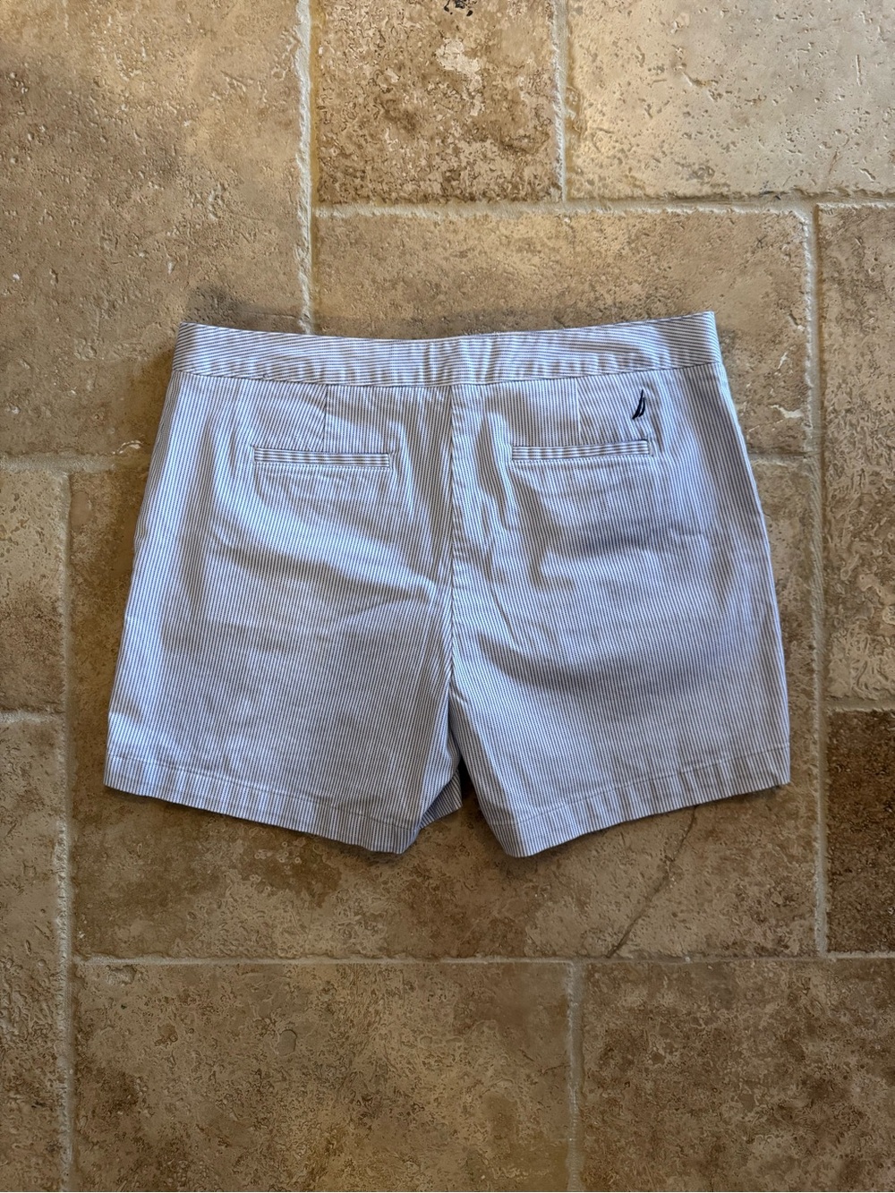 Nautica White and Light Blue Pinstriped Sailor-Style Shorts - Picture 3 of 3
